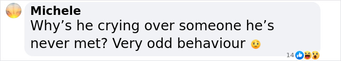 Comment questioning a man's crying over rejection, highlighting "very odd behaviour.