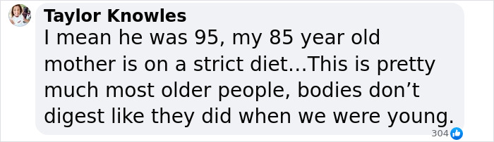 Text message about strict diet and aging digestion from Taylor Knowles.