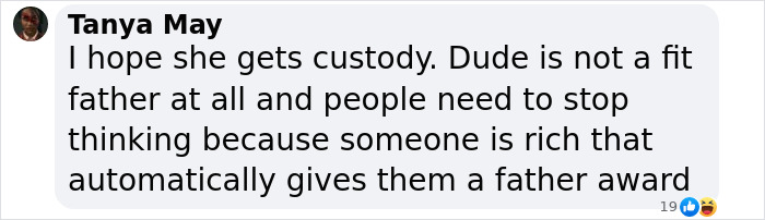 Text message criticizing father's capability, referencing custody and wealth.