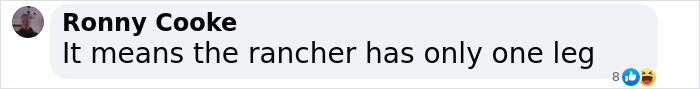 Comment by Ronny Cooke about rancher with one leg, humorously related to cowboy boots on fences concept.