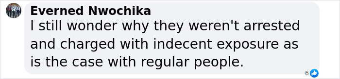 Screenshot of a comment questioning why Bianca Censori wasn't charged with indecent exposure. Screenshot of a comment questioning why Bianca Censori wasn't charged with indecent exposure.