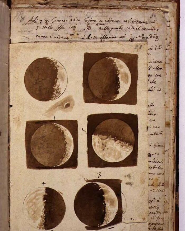 Historic sketches of lunar phases on ancient manuscript pages.