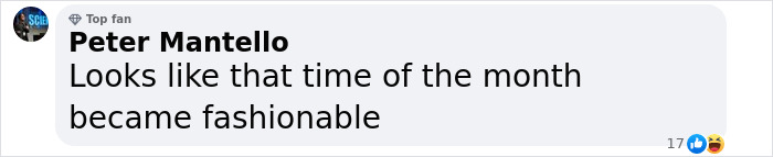 Comment reacting to influencer's wetlook dress, suggesting it's related to a "period nightmare. Comment reacting to influencer's wetlook dress, suggesting it's related to a "period nightmare.