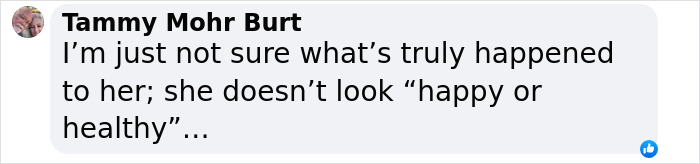 Comment questioning Ariana Grande's health, mentioning she doesn't look "happy or healthy.