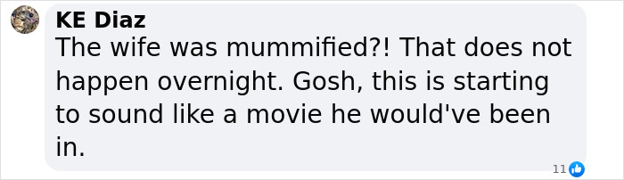 Text message reaction on Gene Hackman's wife mummified news, expressing disbelief and movie-like scenario.