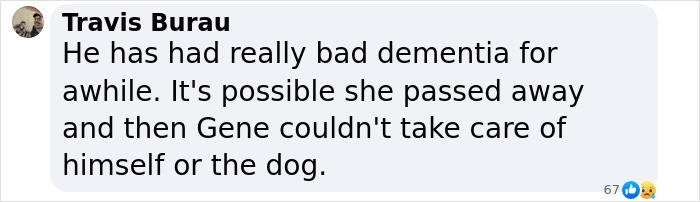 Comment discussing Gene Hackman's dementia and caregiving challenges.