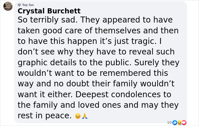 Comment expressing sadness and condolences related to Gene Hackman&rsquo;s wife incident.