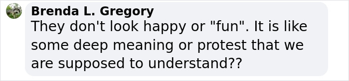 "Comment from Brenda L. Gregory questioning the meaning behind Bianca Censori's look at Grammys afterparty.