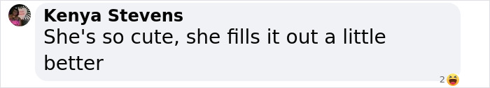 Comment by Kenya Stevens saying, "She's so cute, she fills it out a little better," related to Millie Bobby Brown's look.