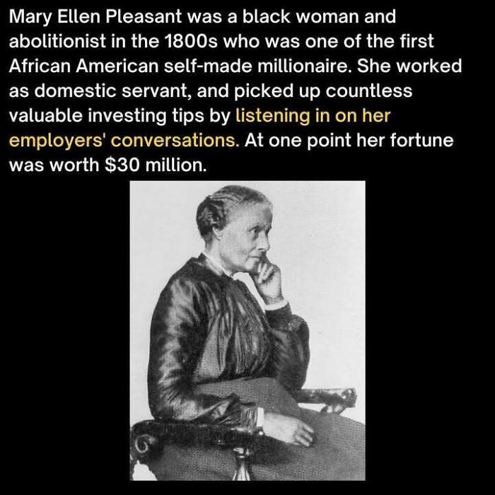 Mary Ellen Pleasant, 1800s abolitionist, became a self-made millionaire; historical photo showing her thoughtful pose.