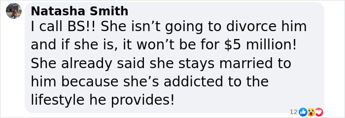 Social media comment accusing Kanye West and Bianca Censori of faking divorce for attention.