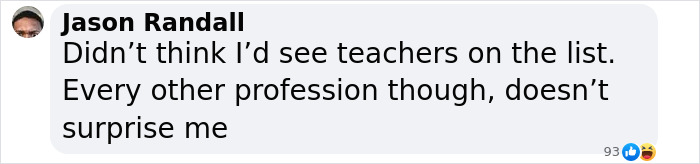 Text message discussing professions with high rate of cheaters, surprised by inclusion of teachers. Text message discussing professions with high rate of cheaters, surprised by inclusion of teachers.