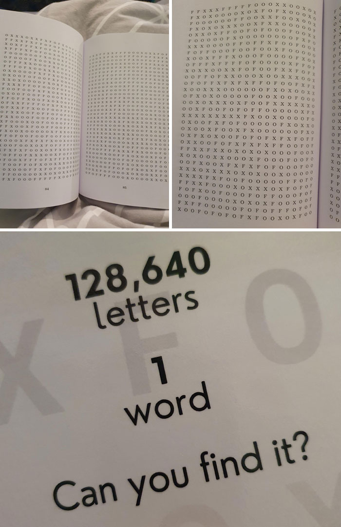 Book pages filled with repetitive letters challenge; example of poorly-written-designed-books.