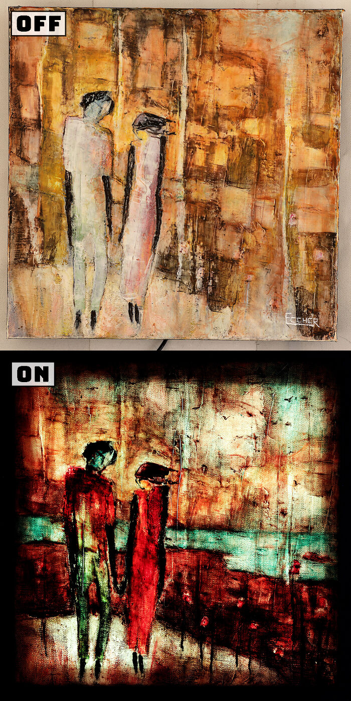 I Paint Two Paintings On One Canvas That Then Are Interchangeable Using LED Lights (6 Pics)