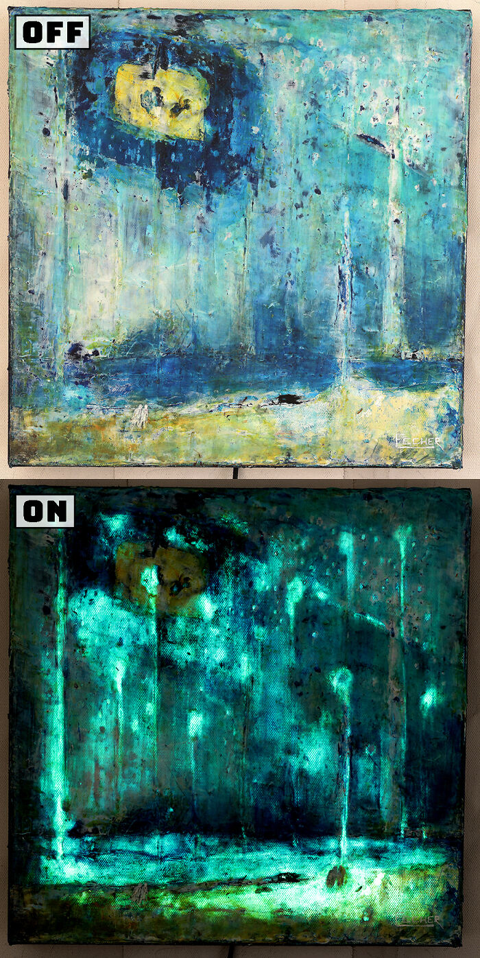 I Paint Two Paintings On One Canvas That Then Are Interchangeable Using LED Lights (6 Pics)