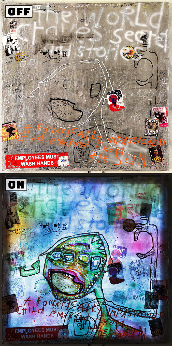 I Paint Two Paintings On One Canvas That Then Are Interchangeable Using LED Lights (6 Pics)