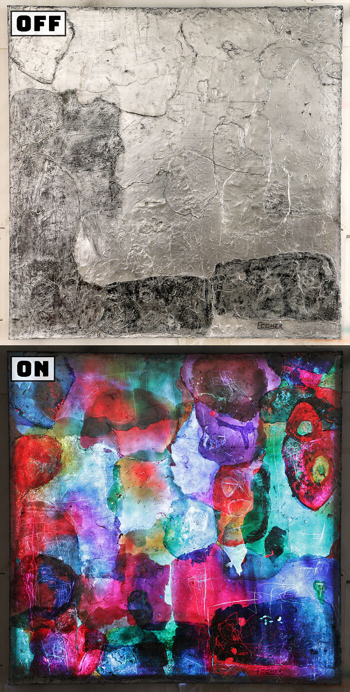 I Paint Two Paintings On One Canvas That Then Are Interchangeable Using LED Lights (6 Pics)