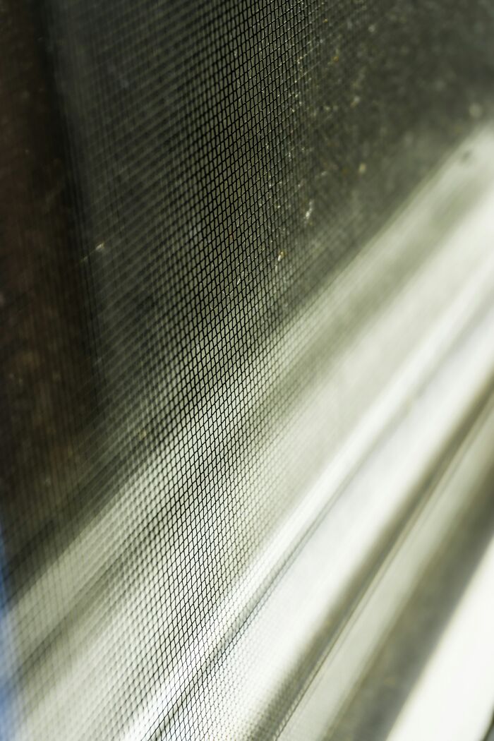 Close-up of a window screen with sunlight, evoking movie moments that feel unrealistic.