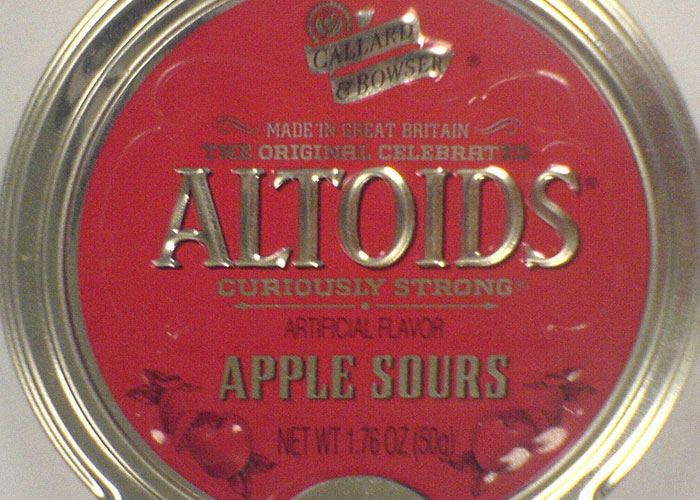 Altoids Apple Sours tin, a product that failed despite being good.
