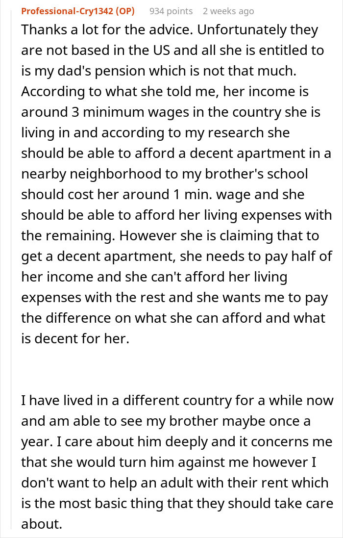 Text conversation about dad&rsquo;s ex-wife asking daughter for rent help, daughter declines.