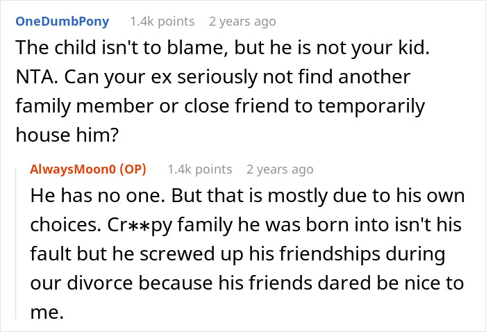 Reddit thread discussing an ex's affair child, mentioning the ex's poor friendships. Reddit thread discussing an ex's affair child, mentioning the ex's poor friendships.