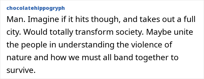 Text discussing city-leveling asteroid threat, imagining societal transformation and unity for survival. Text discussing city-leveling asteroid threat, imagining societal transformation and unity for survival.