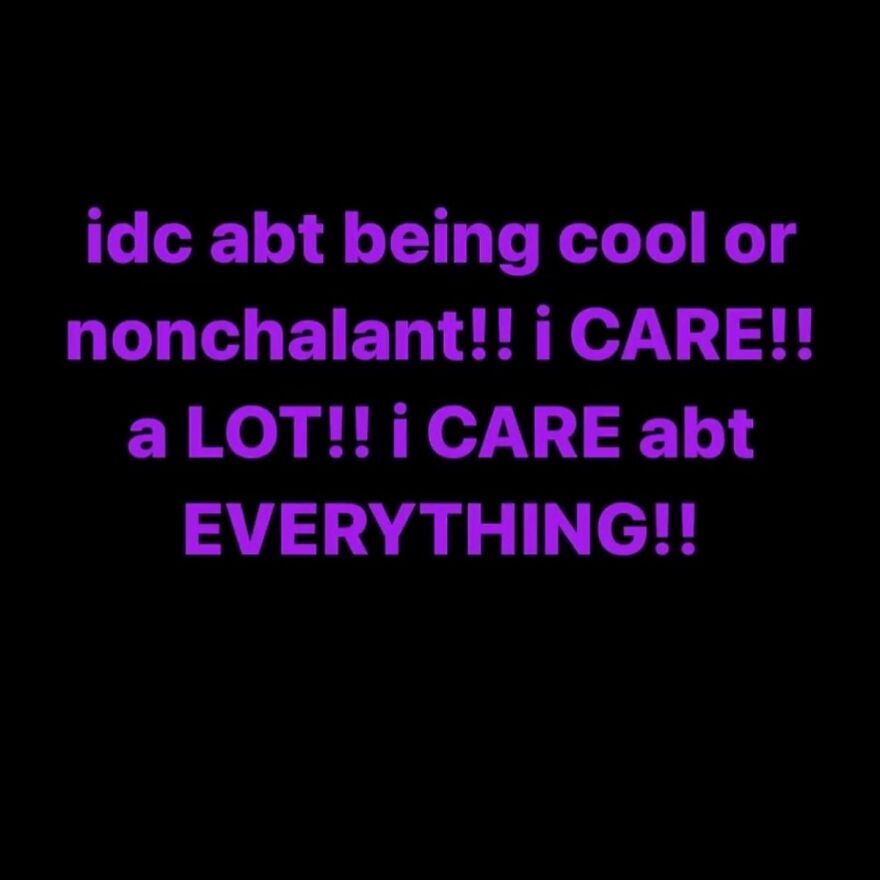 Purple text on black background expressing deep care and emotion, related to mental health.