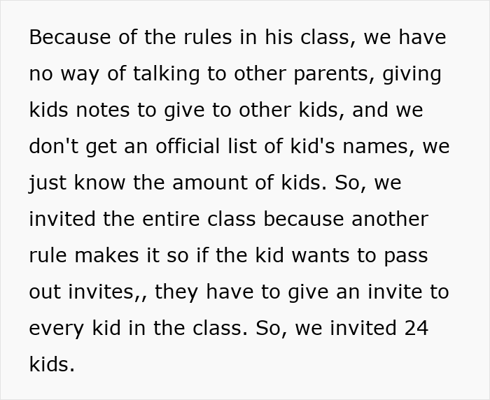 Text image with explanation of party invitations and class rules.