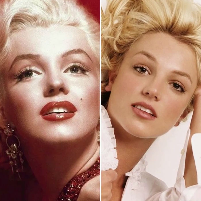 Young and old actors as potential doppelgangers with striking similarities in hair and expression.