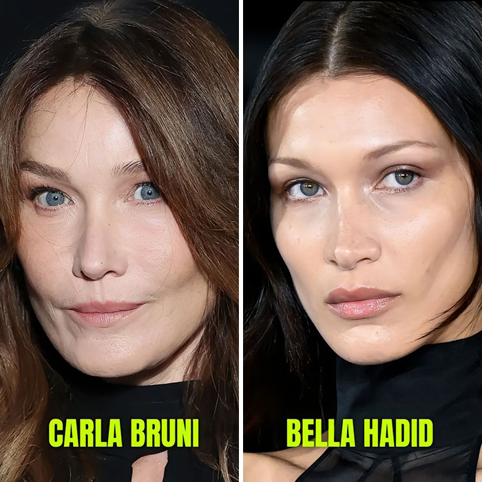 Old and young actors with uncanny resemblance, side by side, potential doppelgangers for ‘The Substance’.