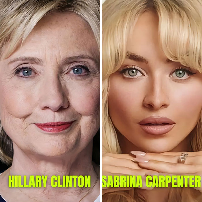 Two actors side by side, highlighting uncanny resemblance, potential doppelgangers in 'The Substance'.