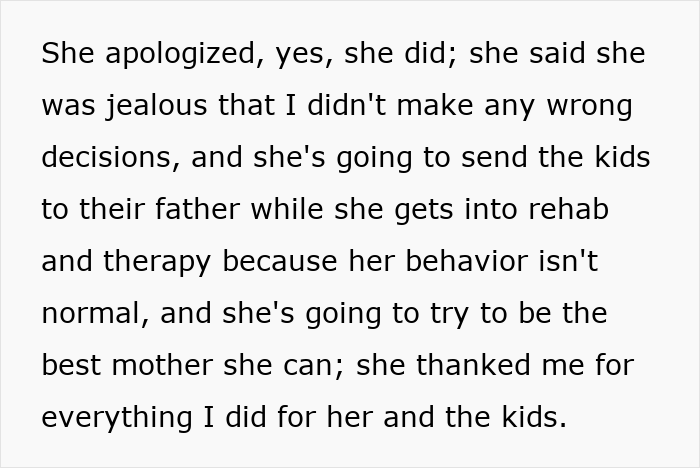 Text about prioritizing one's future over babysitting sister's kids, focusing on personal growth and support acknowledgment.