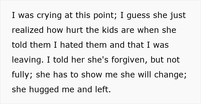 Text from a teen expressing emotions about forgiveness and change, related to prioritizing her future over babysitting duties.