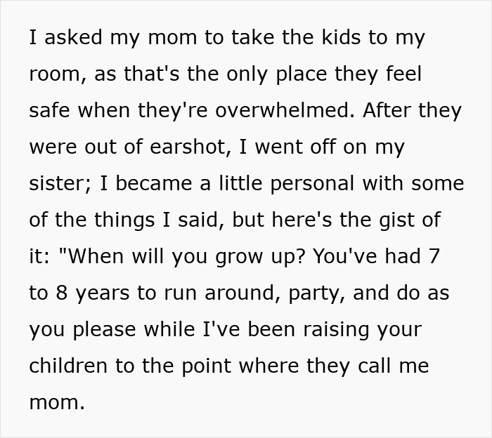 Text discussing a teen prioritizing her future over babysitting her sister's kids.