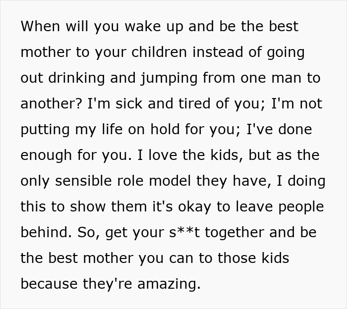 Text expressing frustration over babysitting sister&rsquo;s kids and prioritizing personal future.