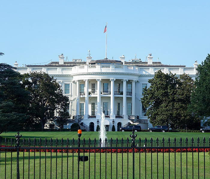 White House front view with a fountain, related to Epstein's secret documents.