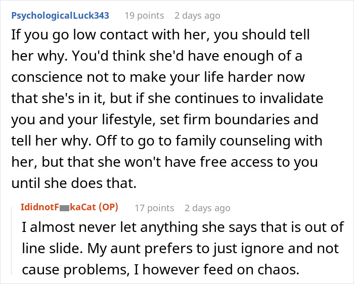 Reddit comment exchange about a mother reacting to her daughter's suit at prom, highlighting personal boundaries. Reddit comment exchange about a mother reacting to her daughter's suit at prom, highlighting personal boundaries.