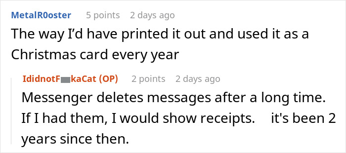 Reddit conversation about keeping a humorous message and missing receipts. Reddit conversation about keeping a humorous message and missing receipts.