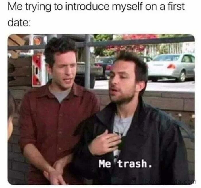 Two men in a humorous meme scene, one referring to himself as "trash," capturing a funny internet moment.