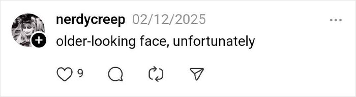 Social media comment on unexpected changes, mentioning older-looking face related to weight loss.