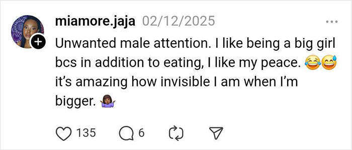 Instagram post discussing weight loss and unwanted attention with humorous emojis.