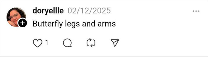 Instagram comment says "Butterfly legs and arms," related to unexpected hair loss.
