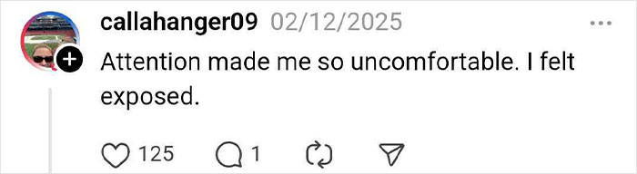 Social media post by callahanger09 about feeling exposed, with 125 likes, related to hair loss topic.