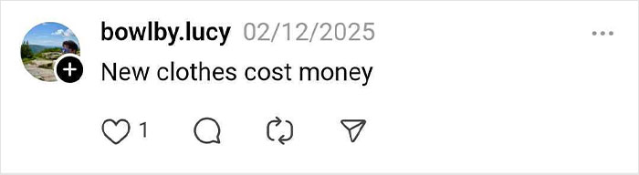 Instagram post by bowlby.lucy about new clothes relating to weight loss.