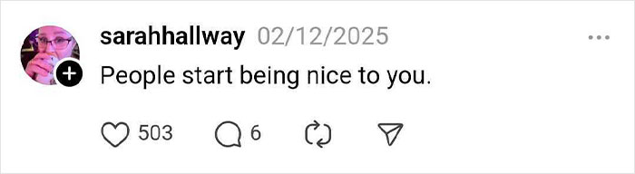 "Instagram post by sarahhallway about unexpected changes after weight loss, highlighting increased kindness from others."
