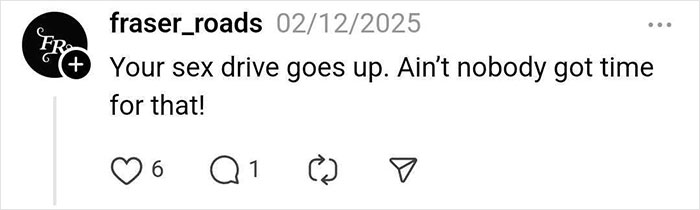 Social media post by fraser_roads about unexpected effects of weight loss on s*x drive, highlighting hair loss stories.