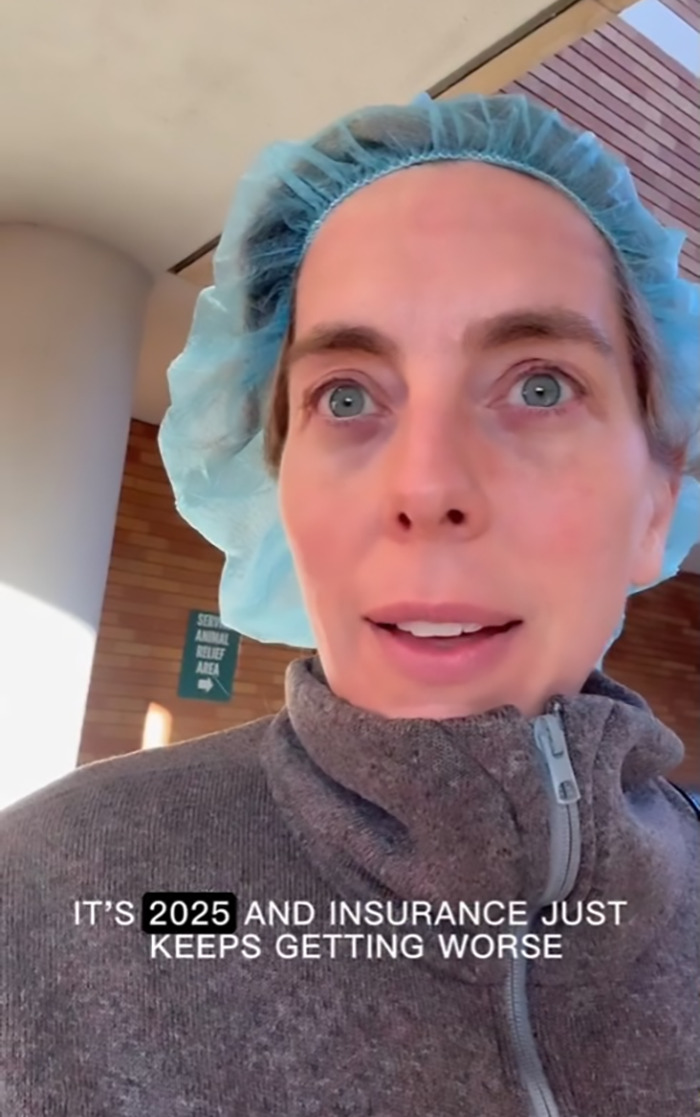 Dr. Elisabeth Potter in blue cap with concerned expression, referencing insurance issues in 2025. Dr. Elisabeth Potter in blue cap with concerned expression, referencing insurance issues in 2025.