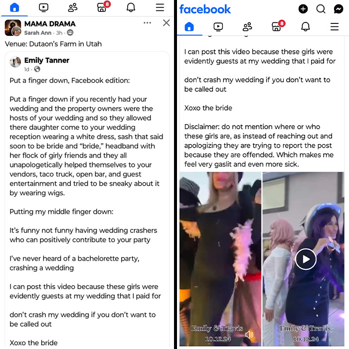 Text messages and images of guests at a wedding criticized for inappropriate behavior.