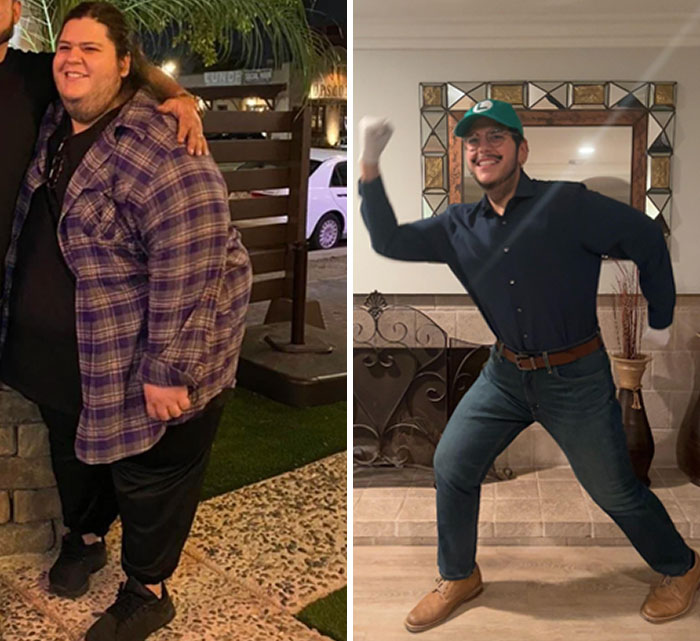 Before and after weight-loss transformation showing a remarkable change in appearance and vitality.