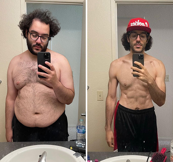 Side-by-side image showing weight loss before and after transformation.